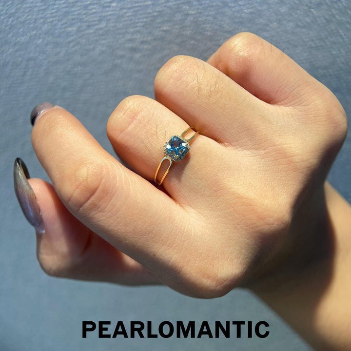 [Fine Jewelry] Aquamarine 0.42ct Super Santa Maria Blue Color Ring w/ 18k Gold & Diamond