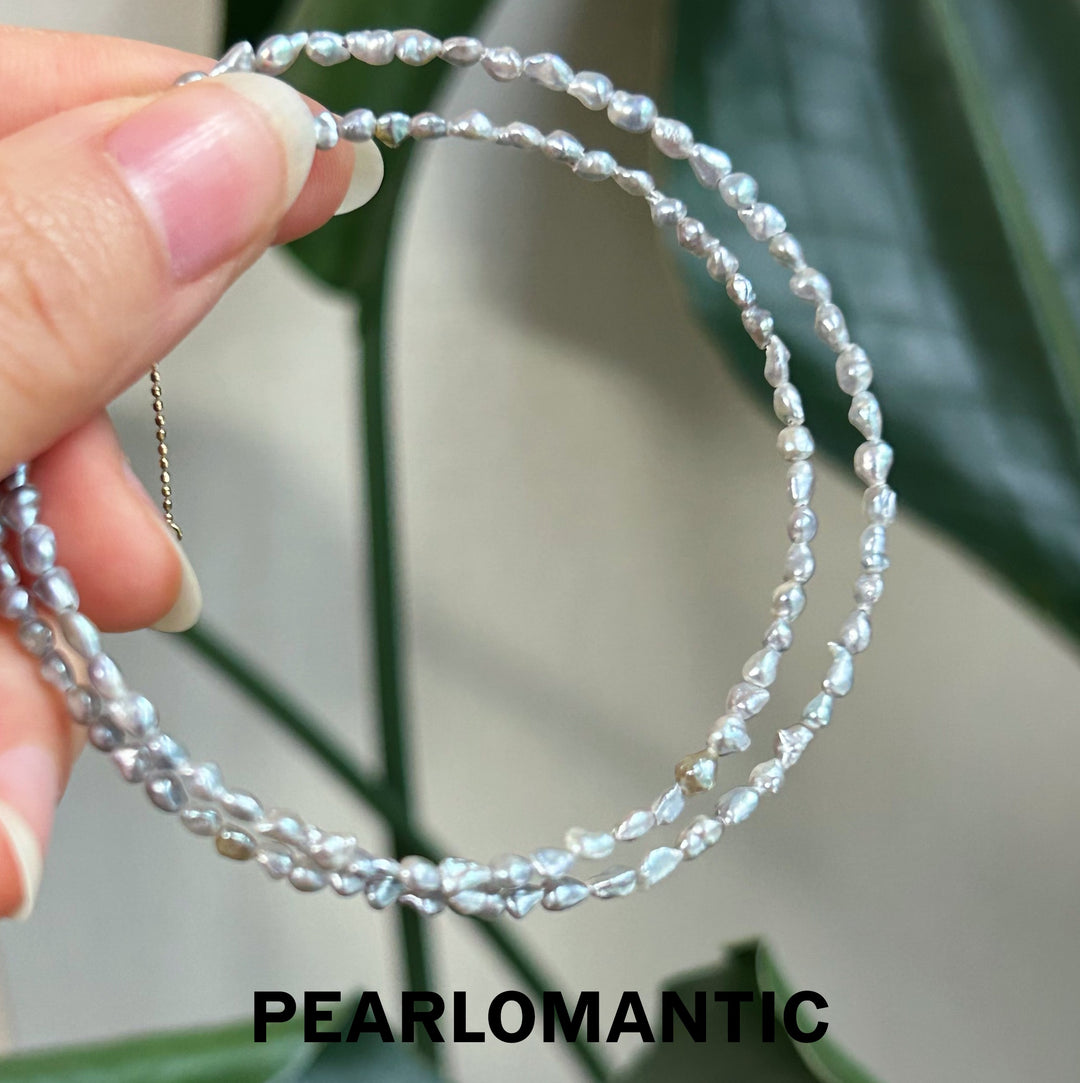 [Fine Jewelry] 18k Gold &  Australian White Keshi Silver Icy Sheen Adjustable Necklace