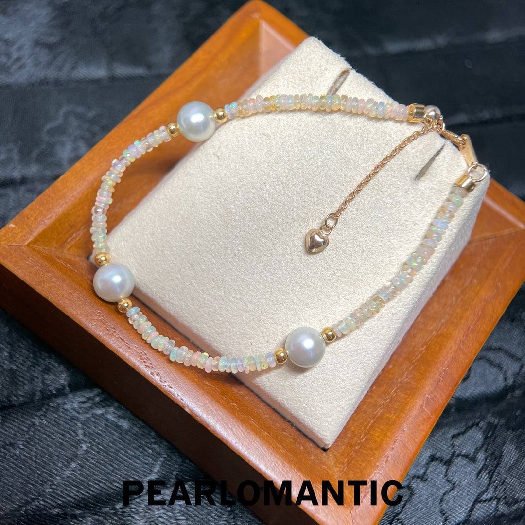 [618 Sale] Opal &amp; Silver Blue Pearl Necklace Bracelet Set
