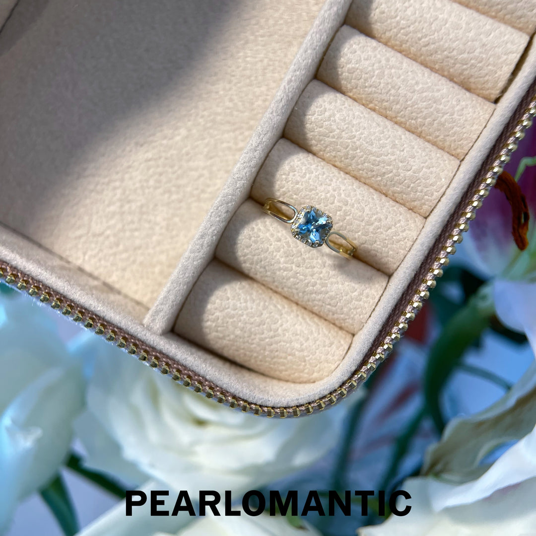 [Fine Jewelry] Aquamarine 0.42ct Super Santa Maria Blue Color Ring w/ 18k Gold & Diamond