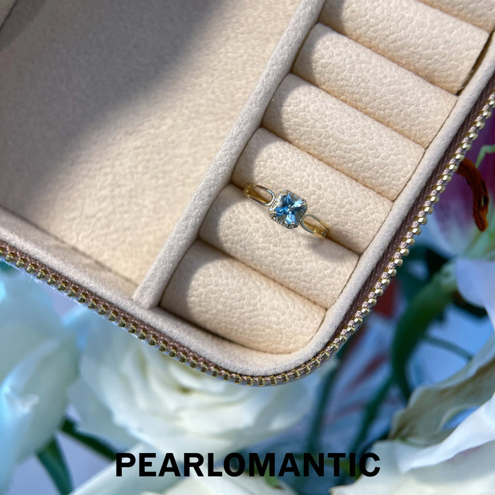 [Fine Jewelry] Aquamarine 0.42ct Super Santa Maria Blue Color Ring w/ 18k Gold & Diamond