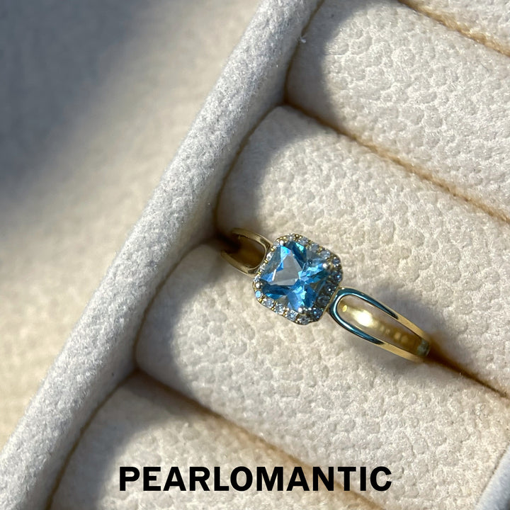 [Fine Jewelry] Aquamarine 0.42ct Super Santa Maria Blue Color Ring w/ 18k Gold & Diamond