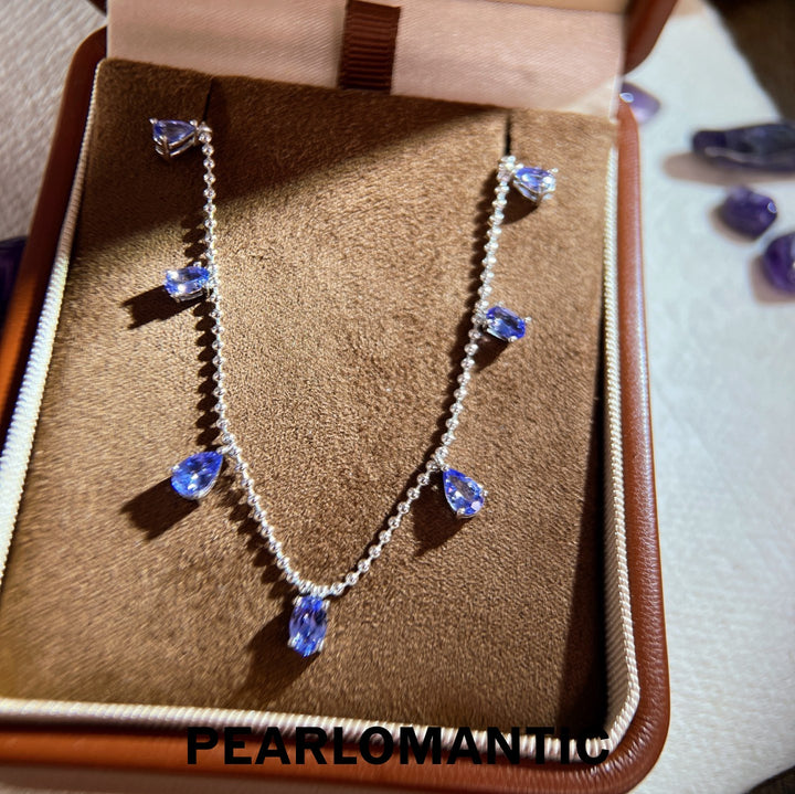[Spring Sale] Starry Night Unique 3.6ct Tanzanite Station Necklace w/ S925 Silver