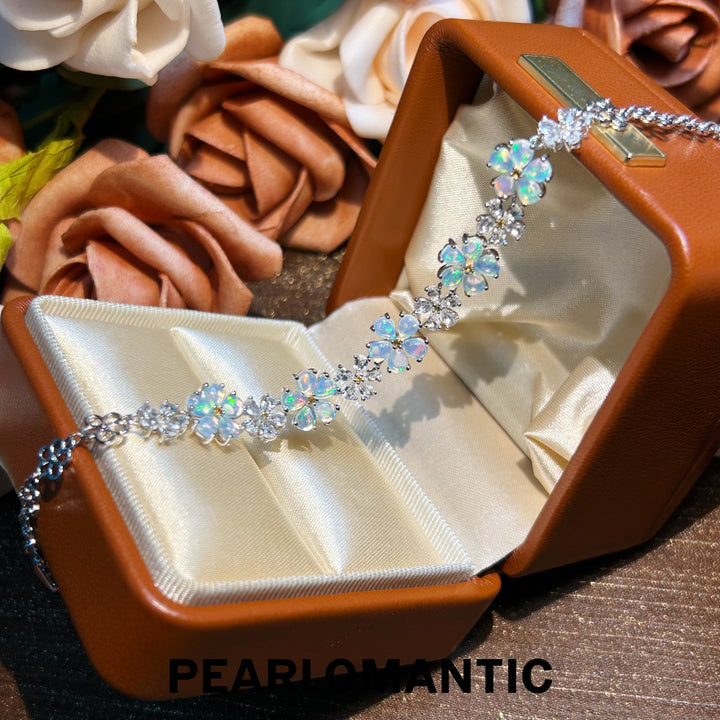 [Designer's Choice] Iridescent Opal & Rock Crystal Floral Bloom S925 Adjustable Bracelet