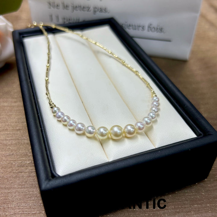 [618 Sale] 18k Gold & Akoya Pearl 4-7.5mm Gradient Sizes and Smile Design Necklace