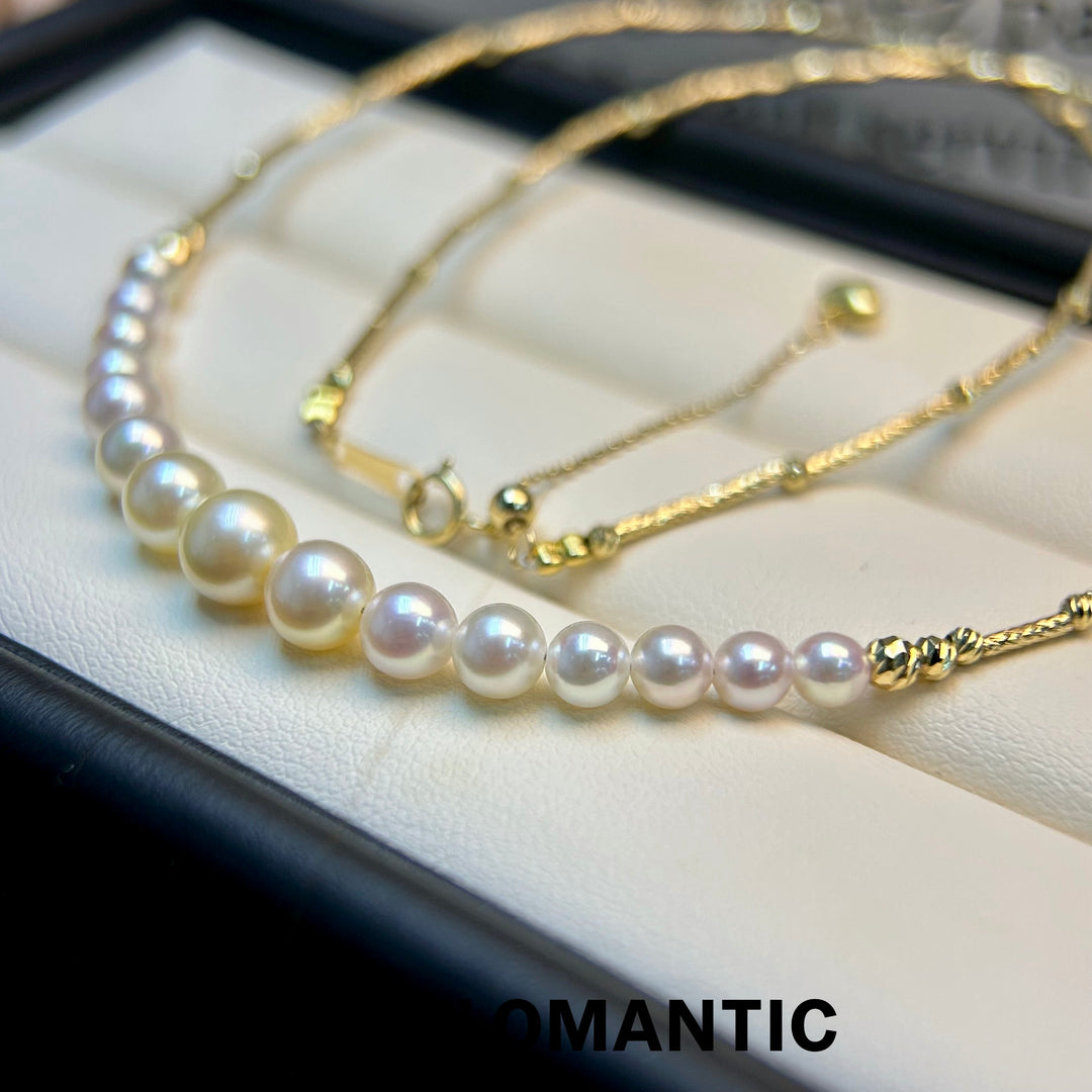 [618 Sale] 18k Gold & Akoya Pearl 4-7.5mm Gradient Sizes and Smile Design Necklace