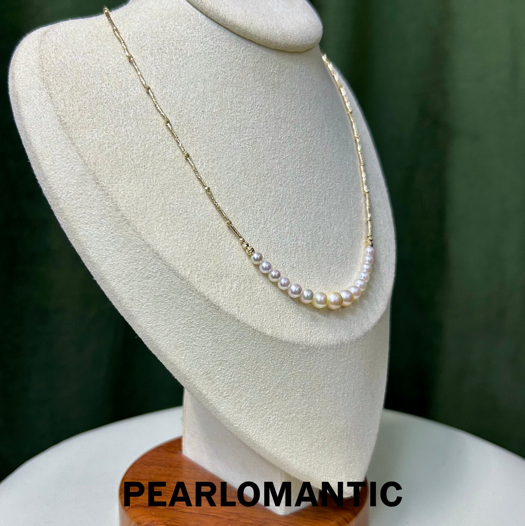 [618 Sale] 18k Gold & Akoya Pearl 4-7.5mm Gradient Sizes and Smile Design Necklace