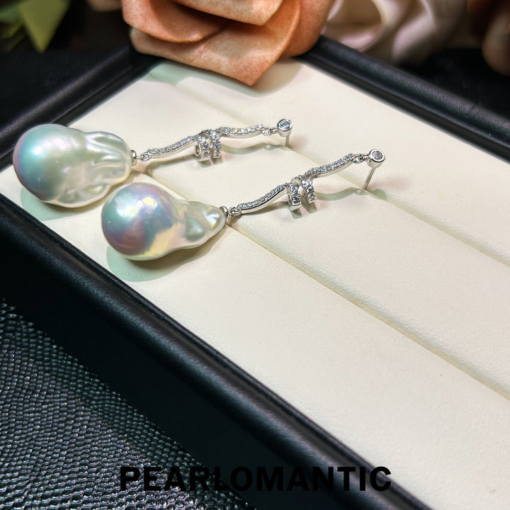 [Esenciales para el día a día] Pendientes de perlas de agua dulce barrocas únicas Oceanic Dream de 13-15 mm con plata S925