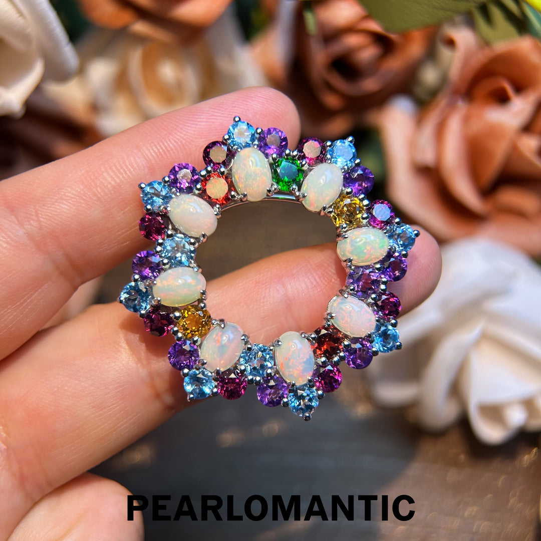 [Designer's Choice] The-one-of-kind Rainbow Halo Opal Multi-Gem Brooch