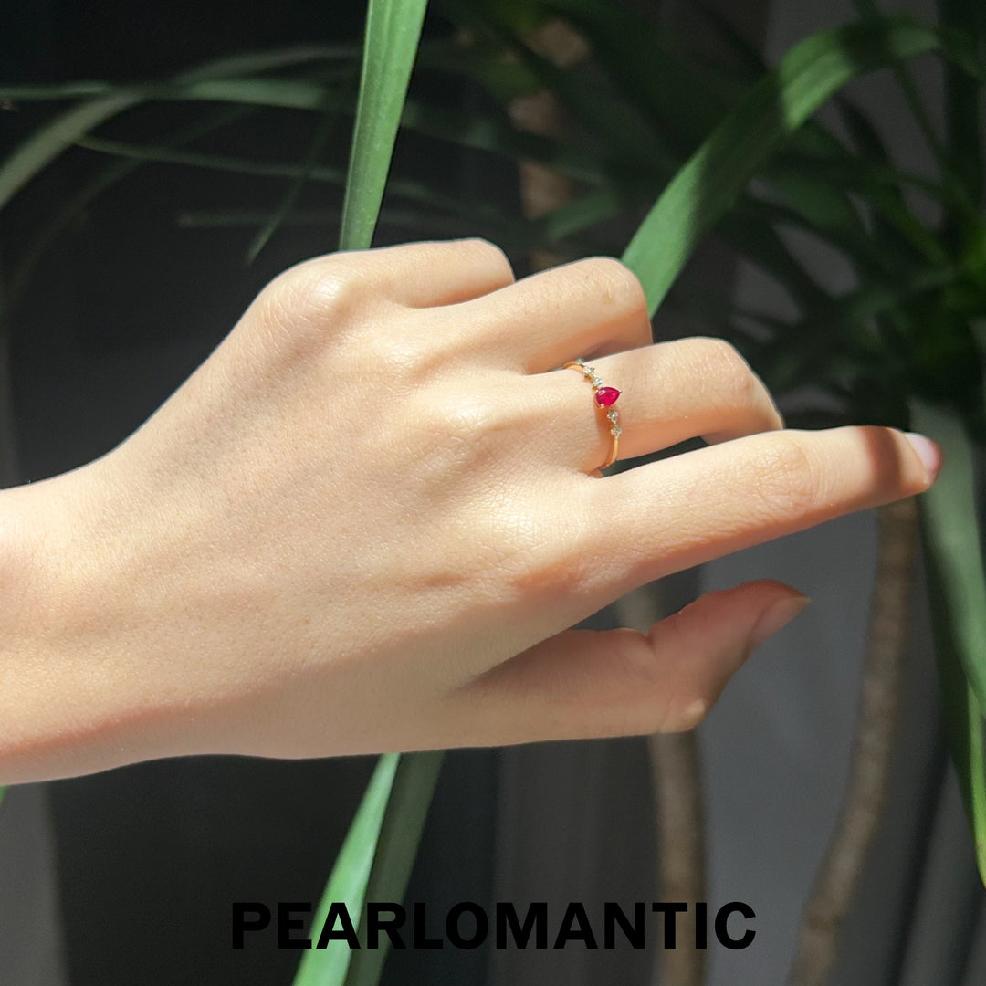 [Fine Jewelry] 18k Gold & Ruby & Diamonds Tear of Passion Rings Sizes Vary