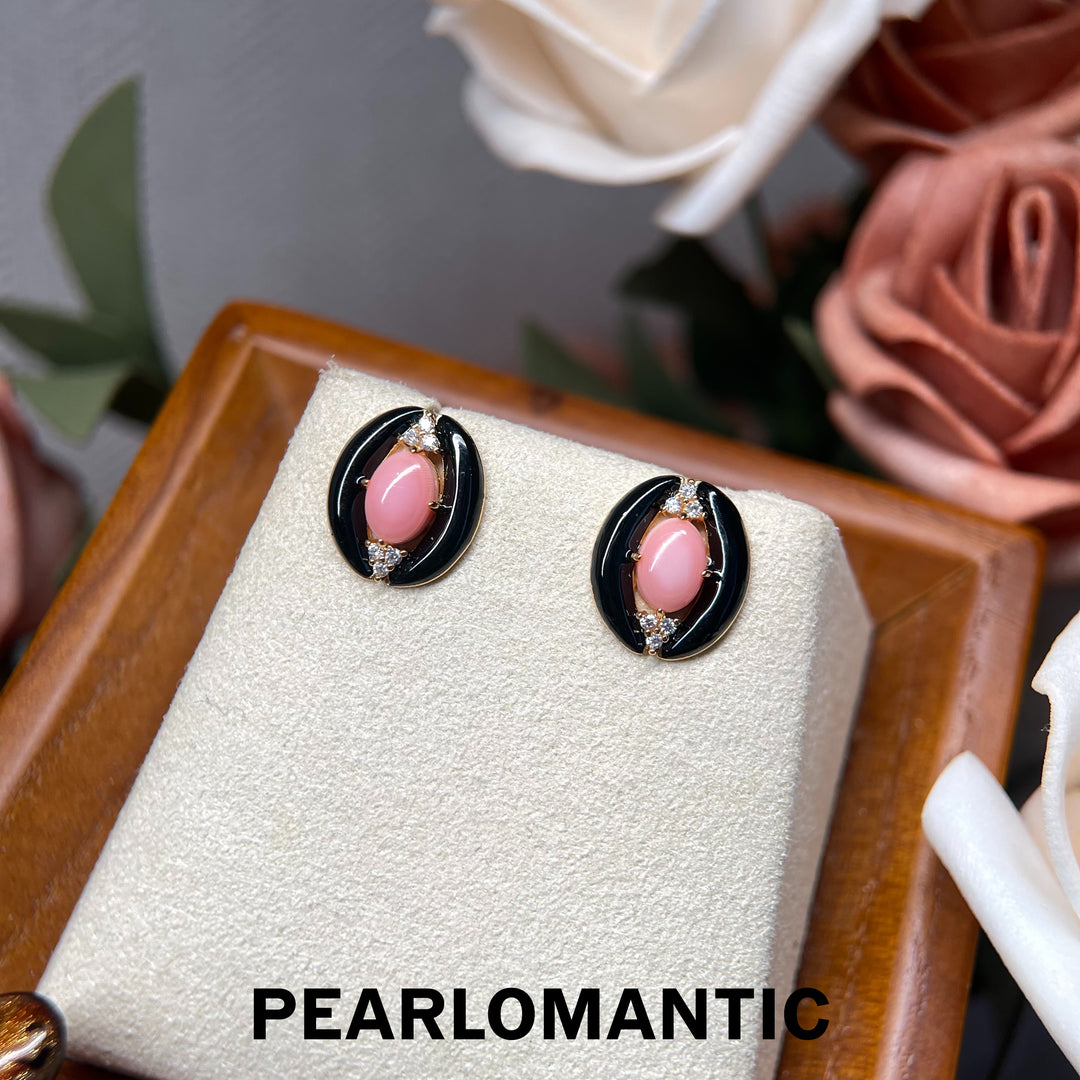 [618 Sale] Conch Pearl Vintage Oval Enamel Stud Earrings w/ S925 Silver
