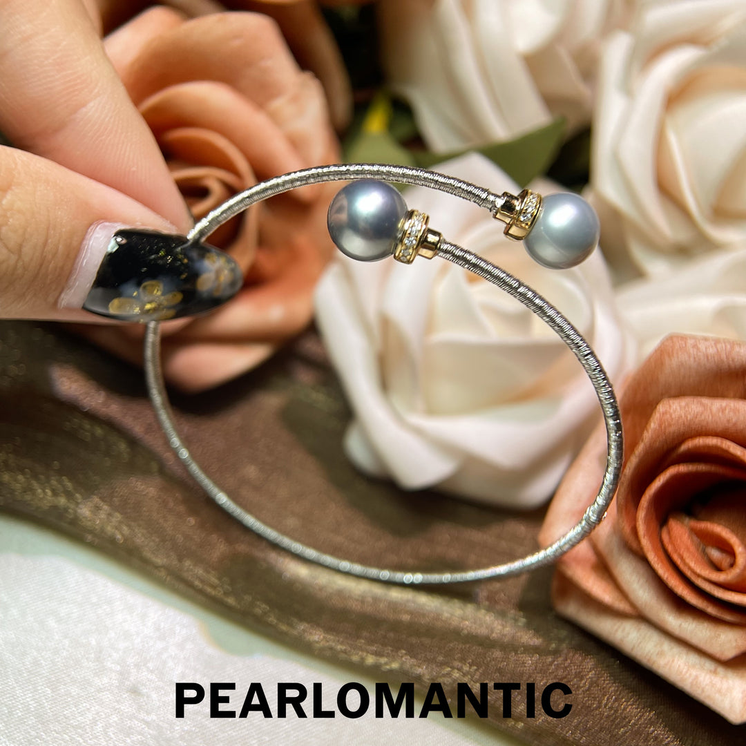 [Fine Jewelry] Platinum Grace 8–9mm 5A Tahitian Pearl Italy Made S925 Open Bangle