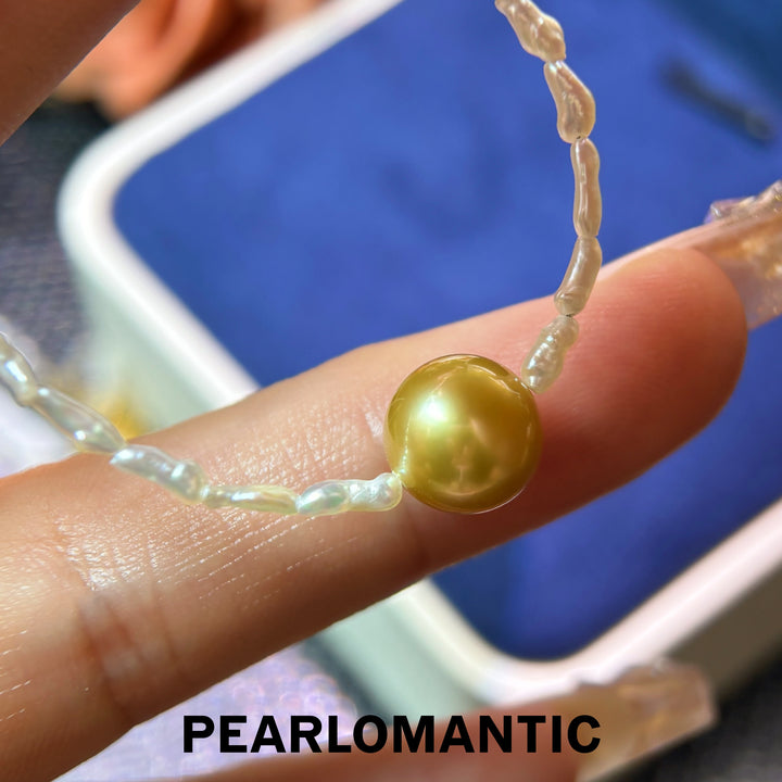 [Designer’s Choice] Golden Dew 10mm Deep Golden South Sea Pearl &amp; Keshi Necklace