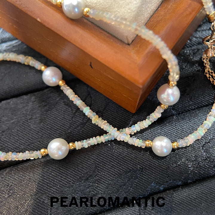 [618 Sale] Opal &amp; Silver Blue Pearl Necklace Bracelet Set