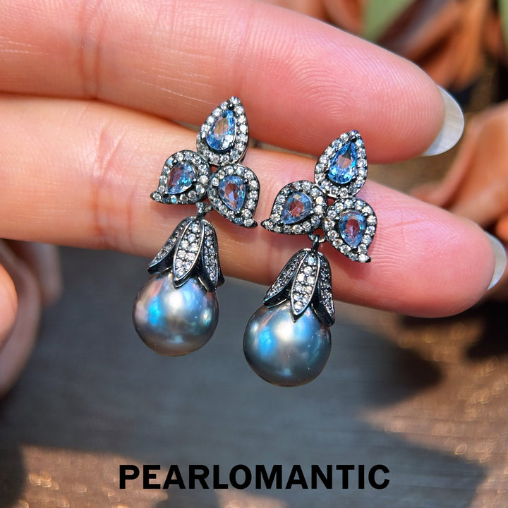 [Designer's Choice] Tahitian Black Pearl Tears of the Deep Earrings w/ S925 Silver