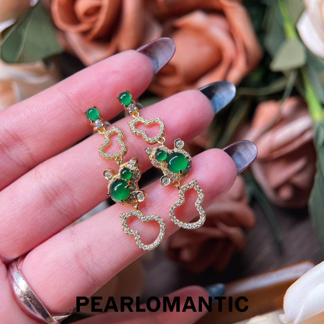 [Designer's Choice] S925 Silver w/ Gold Plated & Jade Chalcedony Sparkle Drop Earrings