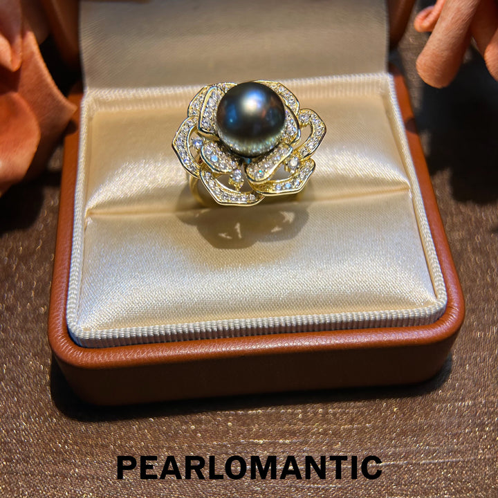 [Designer's Choice] Tahitian Black Pearl Peacock Mirage Adjustable Silver Ring