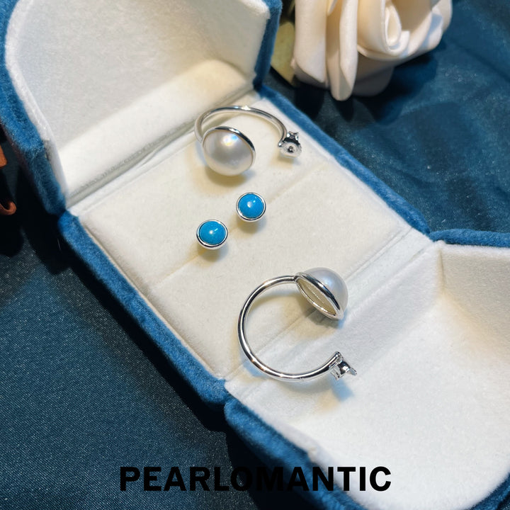 [Designer's Choice] Ocean Split Mabe Pearl Meets Turquoise Earrings & Rings Dual Style