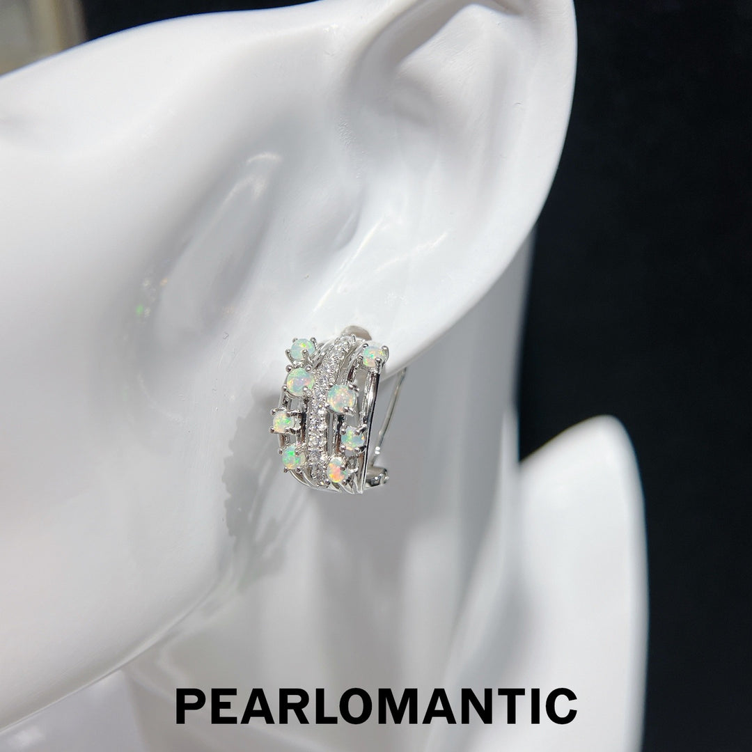 [Designer’s Choice] Aurora Cascade Natural Opal S925 Silver Multi-Row Hoop Earrings