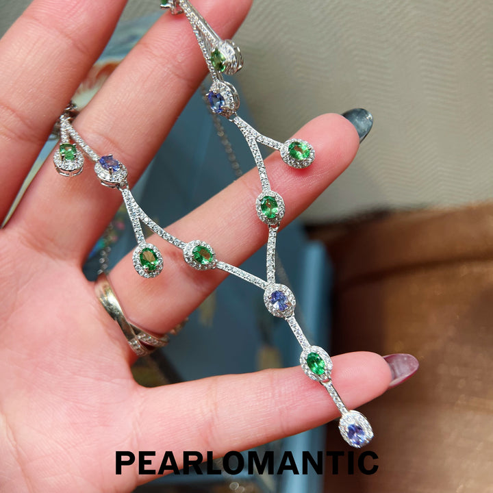 [Designer's Choice] S925 Silver Elegant Twig Necklace with Tsavorite and Tanzanite