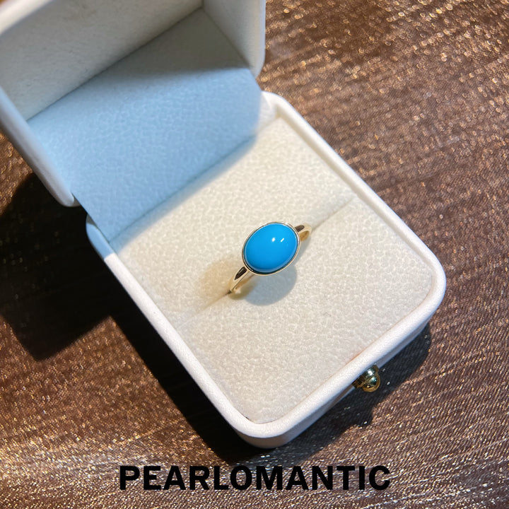 [Fine Jewlery] 10k Gold & Sleeping Beauty Turquoise 8*10mm Rings Size 7 w. Certificate