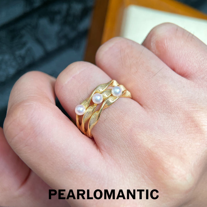 [618 Sale] 3–4mm 5A Akoya Pink Tone Triple Wave Ring w/ S925 Silver