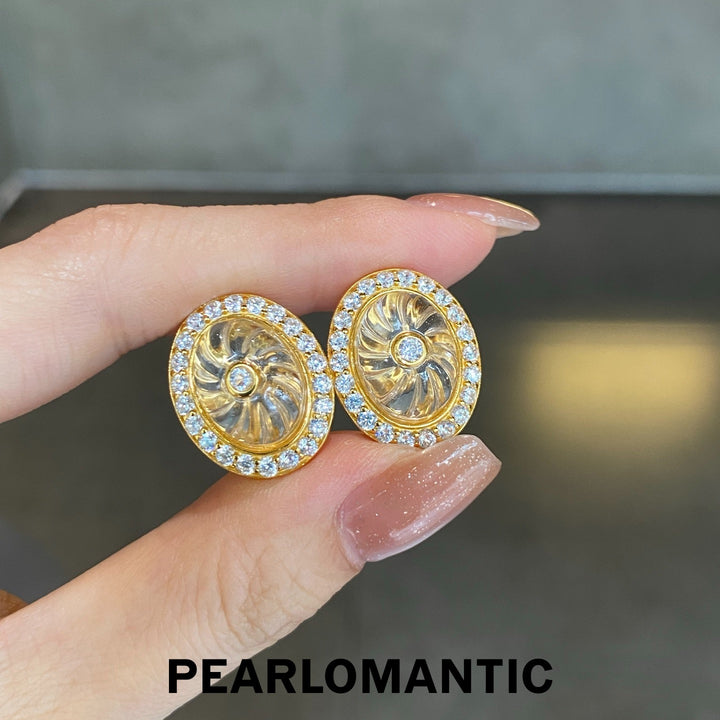 [Designer’s Choice] Golden Spiral S925 Gold-Plated White Quartz &amp; Zirconia Stud Earrings