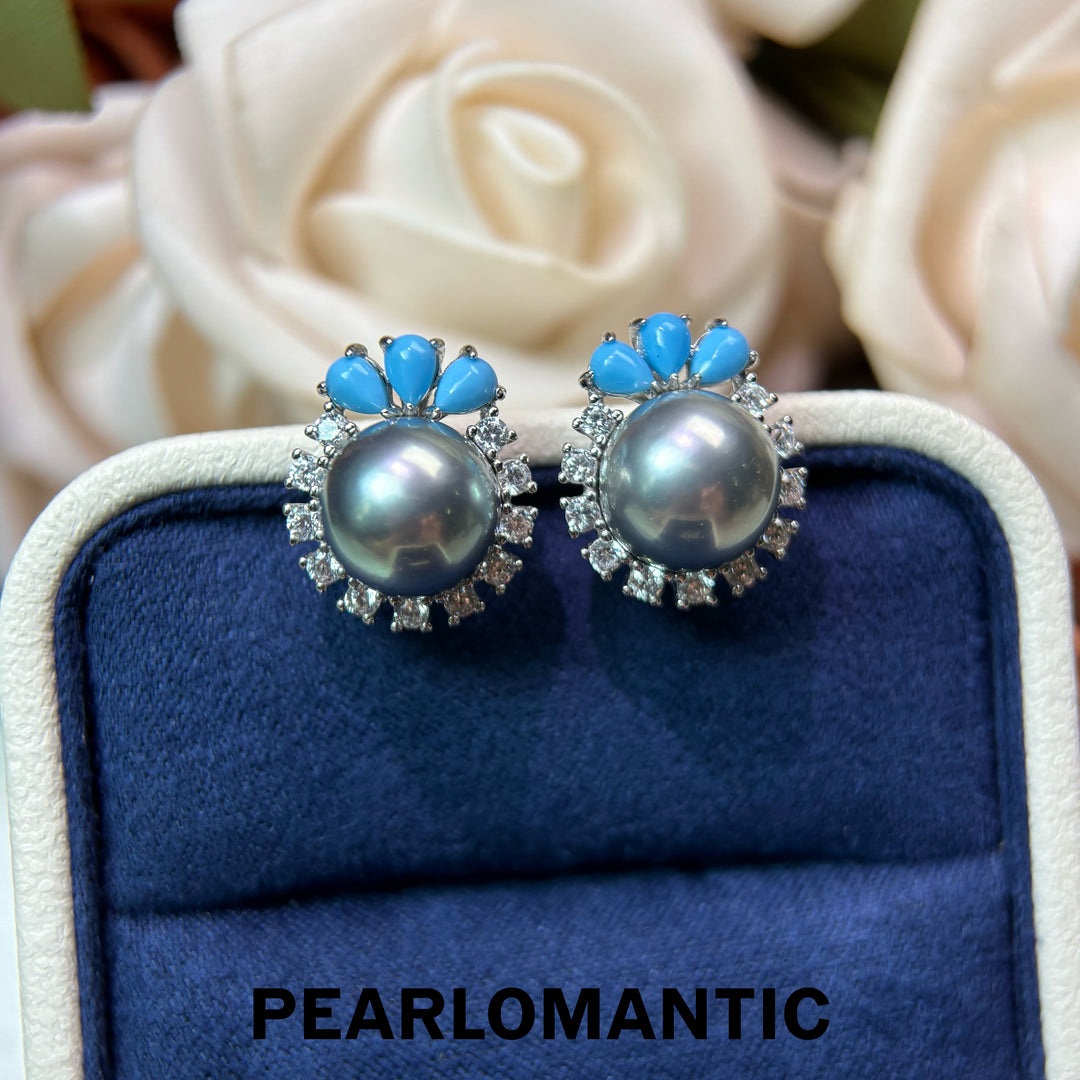 [Designer’s Choice] Ocean Bloom 10–11mm 4A Tahitian Pearl Floral Halo Stud Earrings