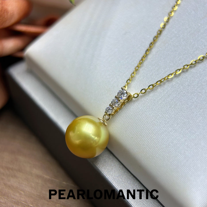 [Fine Jewelry] 18k Gold w/ South Sea Golden Pearl 10.3mm Tri-Zircon Pendant