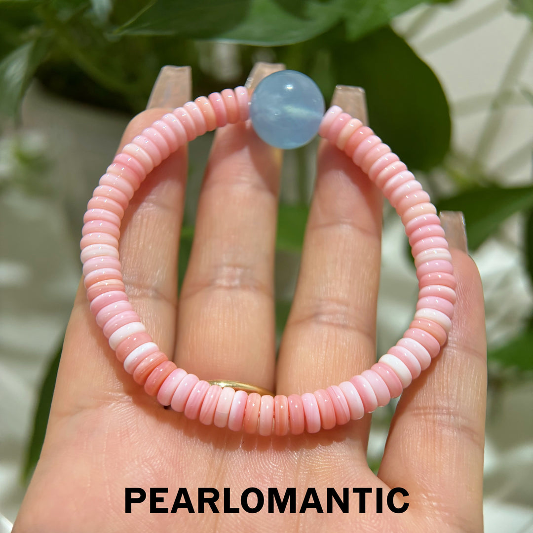 [Designer’s Choice] Blush Aqua Top-Level Conch Shell &amp; 14mm Aquamarine Bracelet