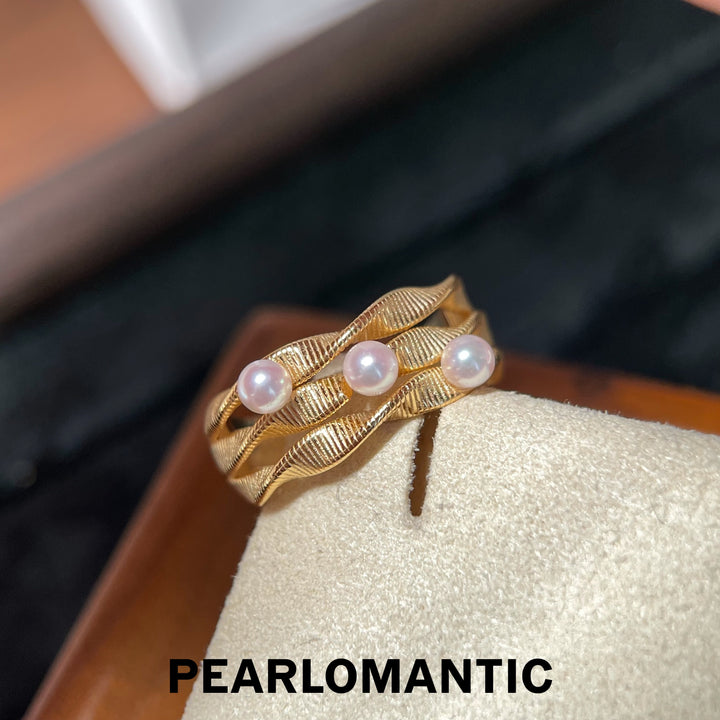 [618 Sale] 3–4mm 5A Akoya Pink Tone Triple Wave Ring w/ S925 Silver