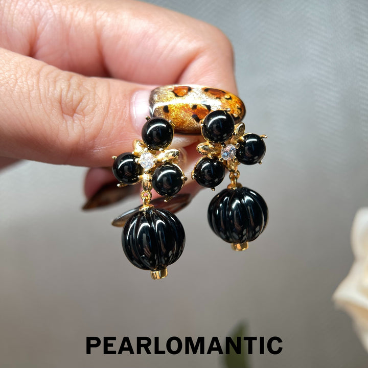 [618 Sale] Natural Black Agate Grape Cluster Drop Earrings w/ S925 Silver