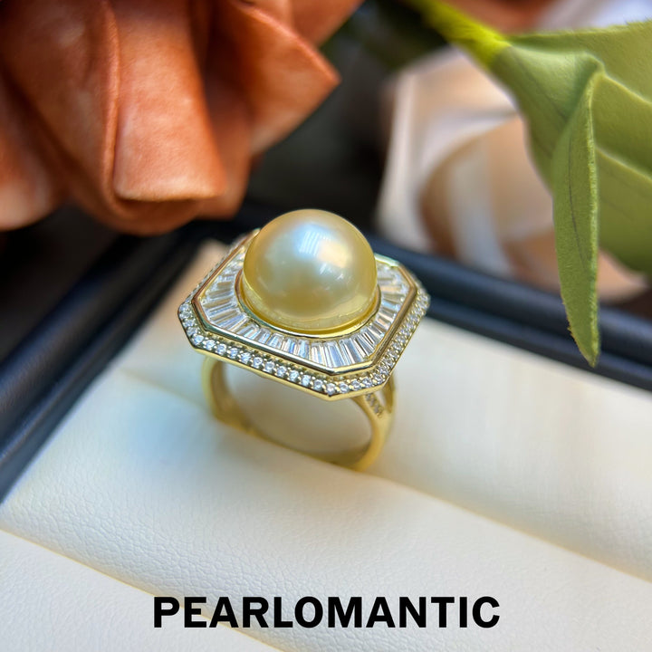 [Designer's Choice] South Sea Golden Pearl 12-12.5mm 4A+ S925 Luxury Design Adjustable Ring