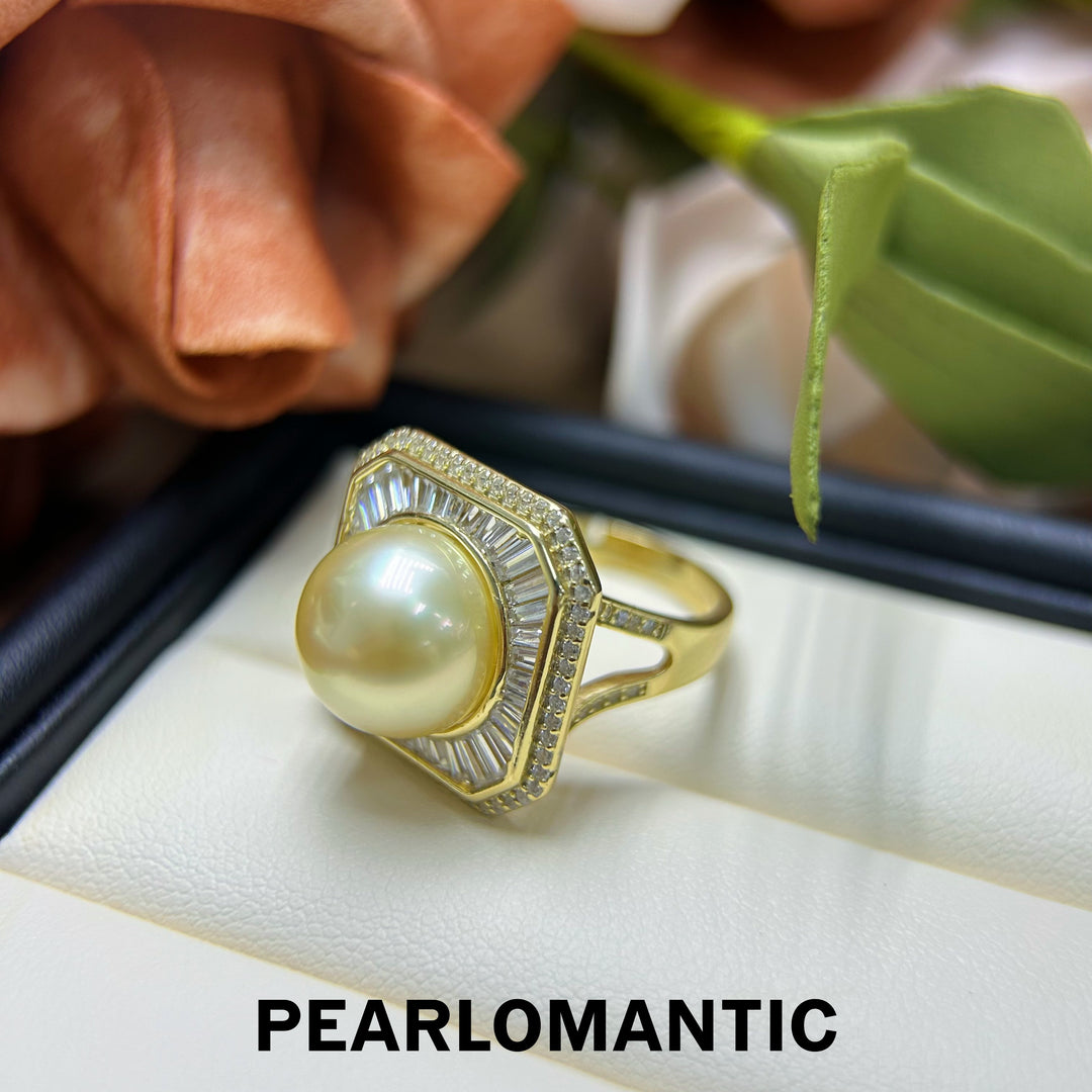 [Designer's Choice] South Sea Golden Pearl 12-12.5mm 4A+ S925 Luxury Design Adjustable Ring