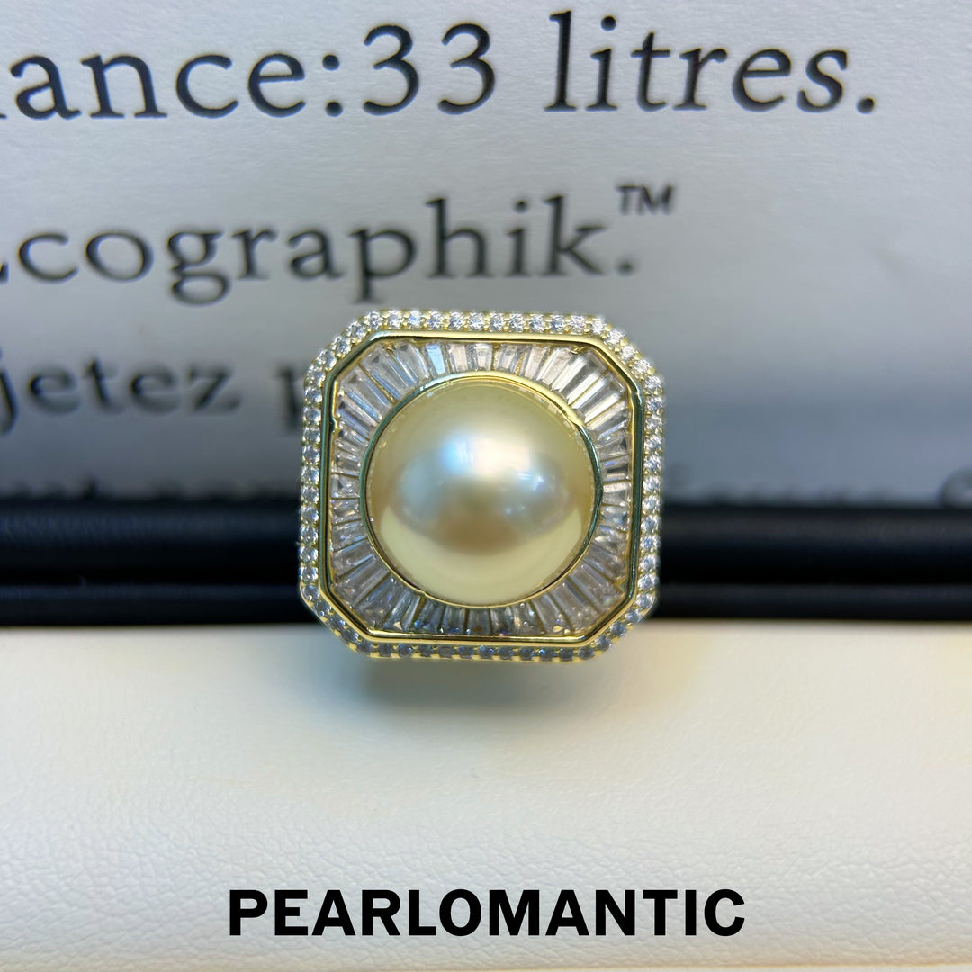 [Designer's Choice] South Sea Golden Pearl 12-12.5mm 4A+ S925 Luxury Design Adjustable Ring