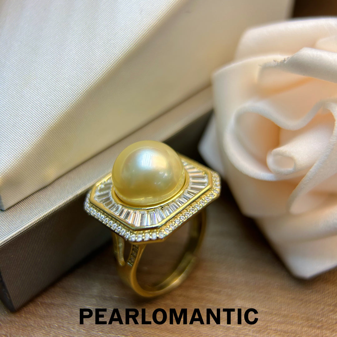 [Designer's Choice] South Sea Golden Pearl 12-12.5mm 4A+ S925 Luxury Design Adjustable Ring