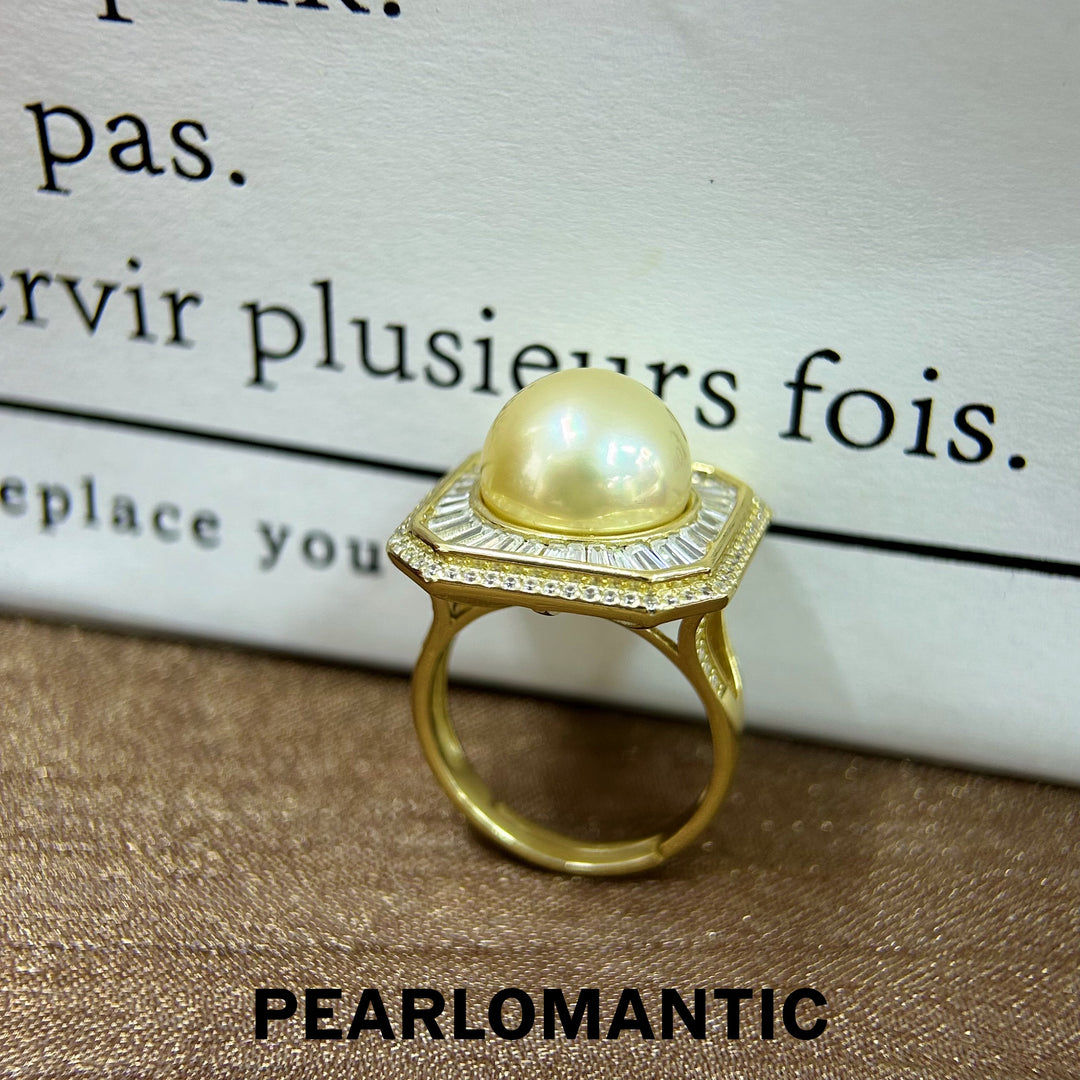 [Designer's Choice] South Sea Golden Pearl 12-12.5mm 4A+ S925 Luxury Design Adjustable Ring