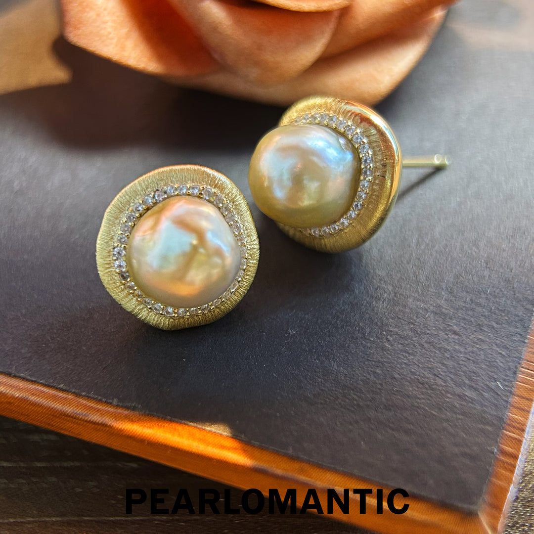 [Designer's Choice] Australian White Baroque Whisper of Gold Earring Studs w/ S925