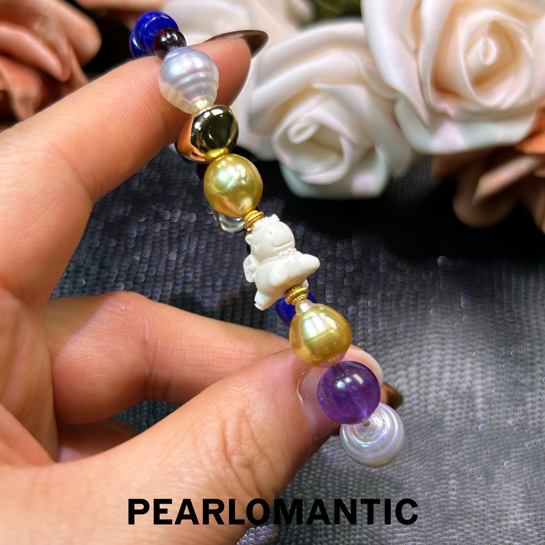 [Elección del diseñador] Pulsera única de lapislázuli, amatista y perlas "Viaje Mítico"