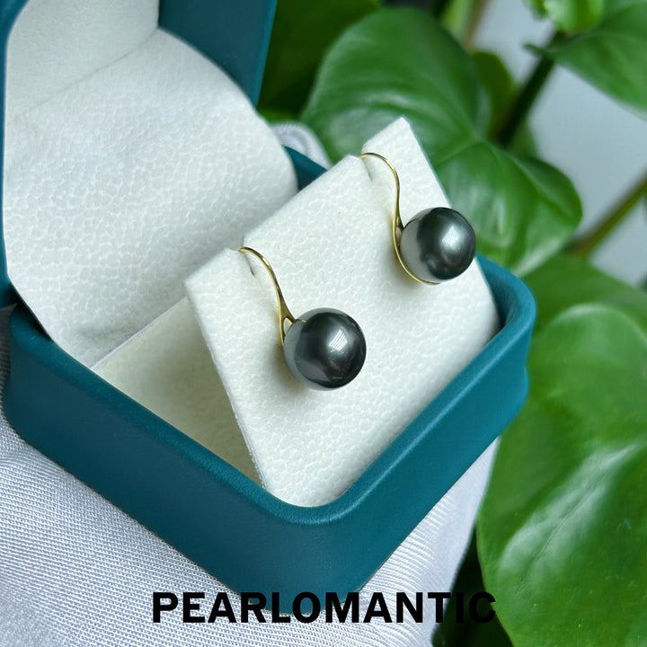 [Fine Jewelry] Tahitian Black Pearl 9.5-10mm High-Heel Design Earring w/ 18k Gold