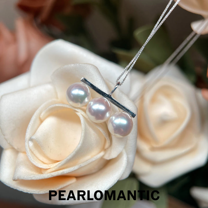 [Fine Jewelry] Akoya Pearl Three-Stone Necklace w/ 18K White Gold Chain