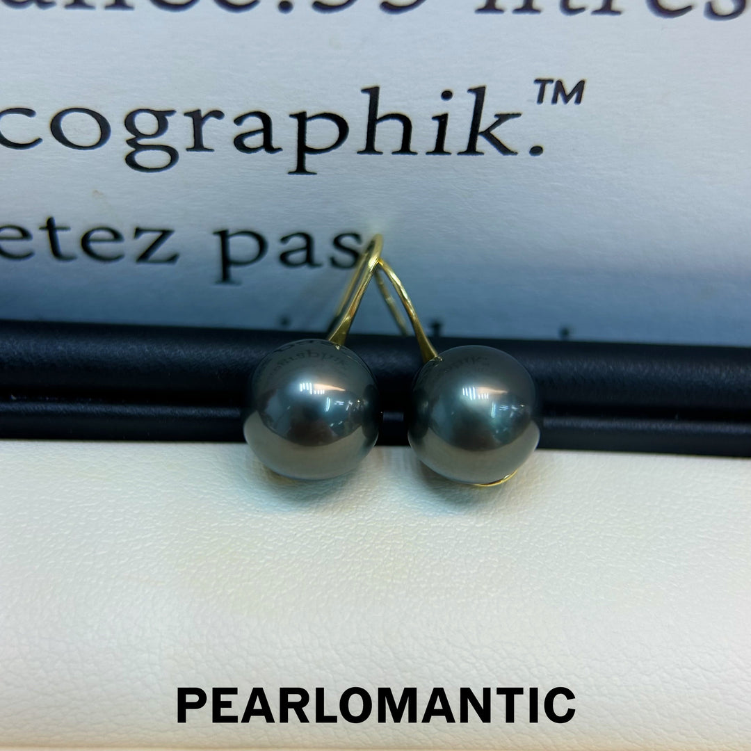 [Fine Jewelry] Tahitian Black Pearl 9.5-10mm High-Heel Design Earring w/ 18k Gold