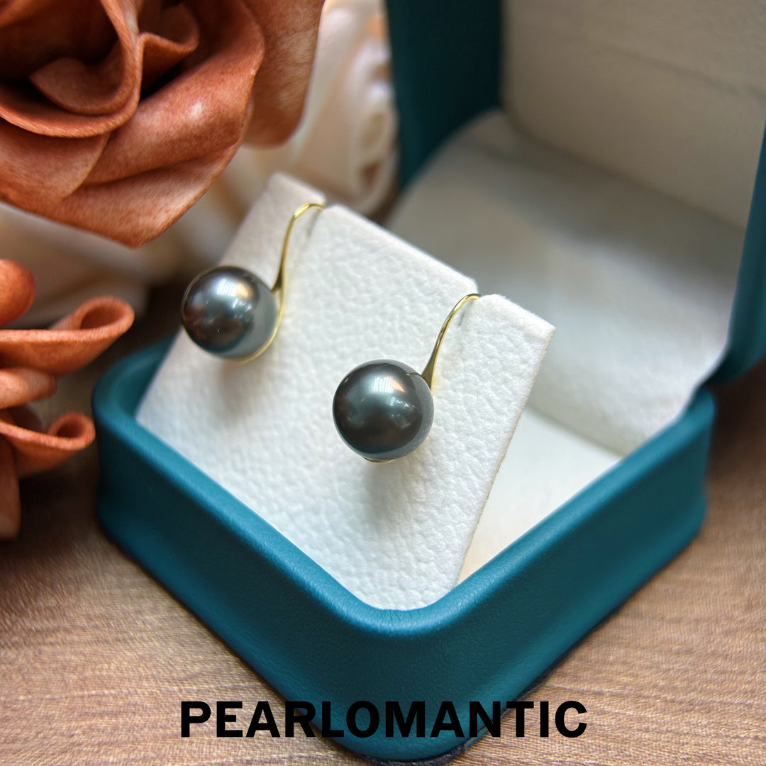 [Fine Jewelry] Tahitian Black Pearl 9.5-10mm High-Heel Design Earring w/ 18k Gold