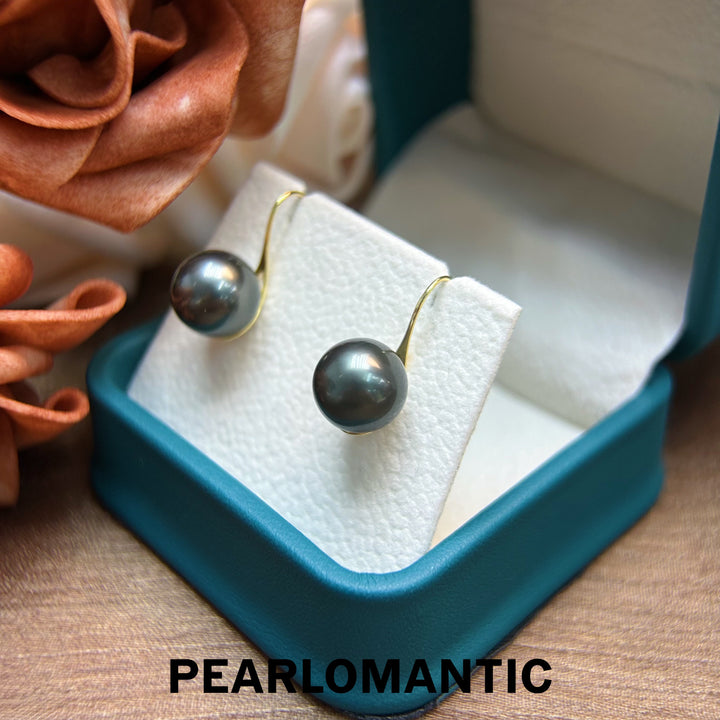 [Fine Jewelry] Tahitian Black Pearl 9.5-10mm High-Heel Design Earring w/ 18k Gold