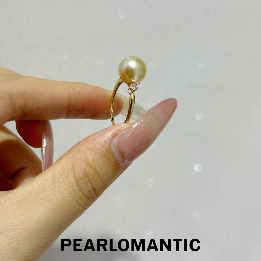 [618 Sale] Golden South Sea Pearl Minimalist Diamond Accent Ring in 18K Gold