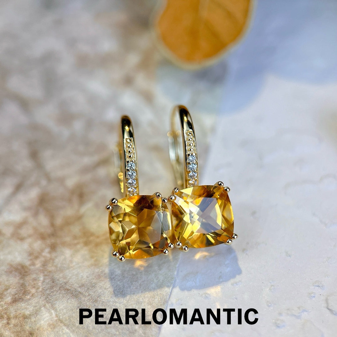 [Designer’s Choice] Honey Cushion Natural Citrine 3.9ct S925 Gold-Plated Drop Earrings