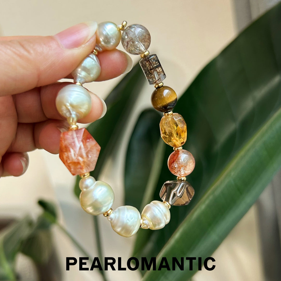 [Designer's Choice] South Sea Golden Baroque Pearl & Crystal Golden Ripple Bracelet (5)