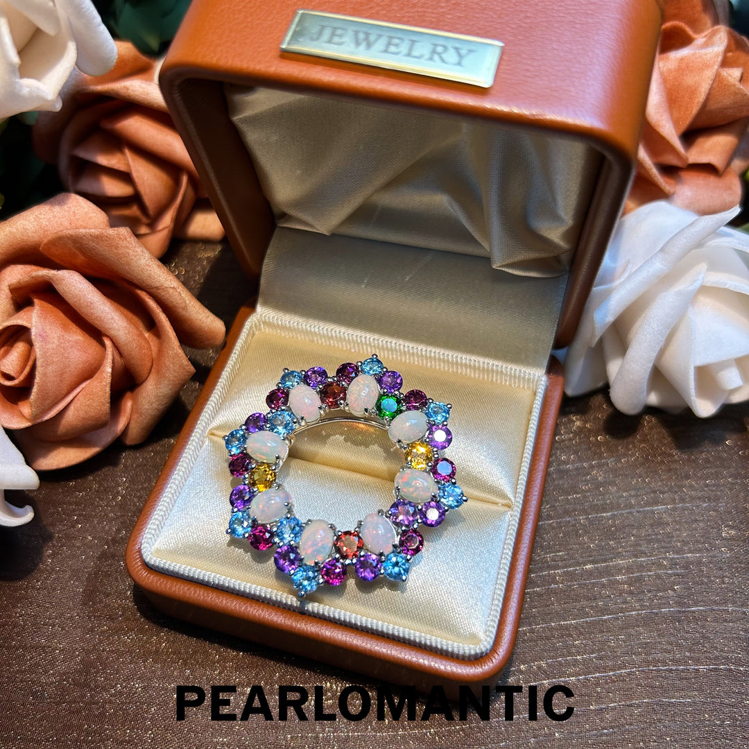 [Designer's Choice] The-one-of-kind Rainbow Halo Opal Multi-Gem Brooch