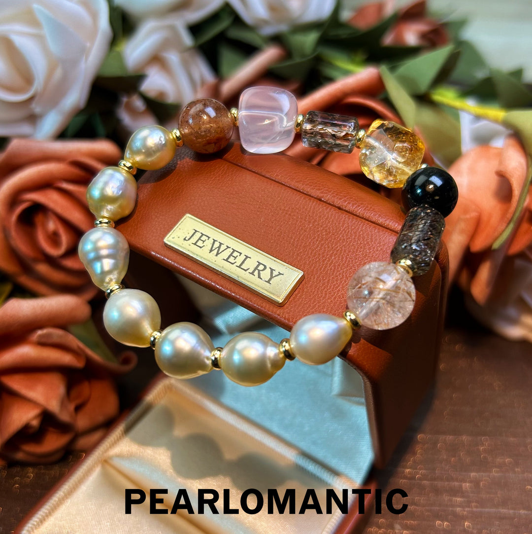 [Designer's Choice] South Sea Golden Baroque Pearl & Crystal Golden Ripple Bracelet (1)