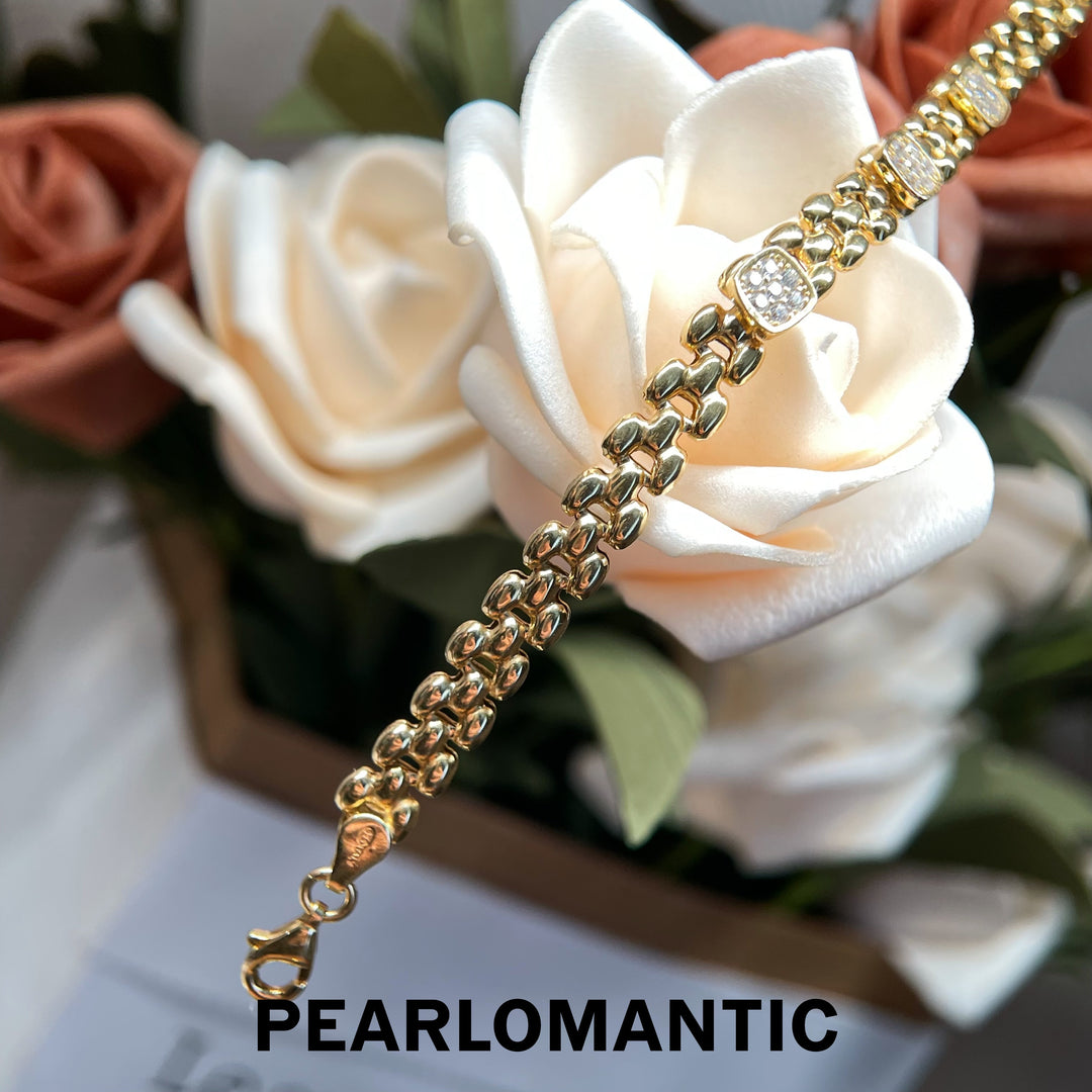 [618 Sale] Italy Made S925 Gold Plated Link Bracelet w/ Sparkling Square Stations
